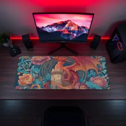 Majestic Red Dragon Castle Tower Fantasy Magic Gathering MTG Playmat - Image 5