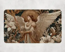 Radiant Angel Warrior Fantasy Magic Gathering Wings Staff MTG Playmat - Image 1