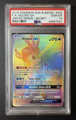 PSA 10 KELDEO GX SECRET 240 UNIFIED MINDS FULL ART SUN MOON 2019 POKEMON - Image 1