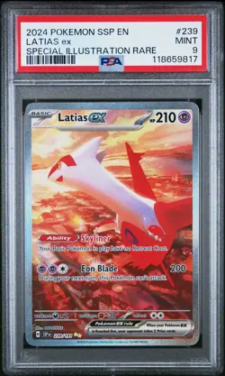 2024 POKEMON SSP EN-SURGING SPARKS SPECIAL ILLUSTRATION RARE LATIAS EX PSA 9 - Image 1