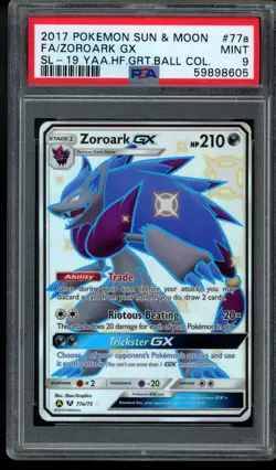 PSA 9 Zoroark GX 77a Shiny Full Art Pokemon Card Hidden Fates Great Ball Coll. - Image 1