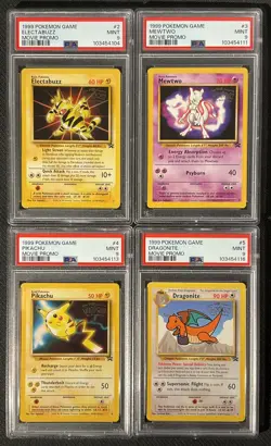 1999 Pokemon WB Movie Promo Set - Electabuzz, Mewtwo, Pikachu, Dragonite PSA 9 - Image 1