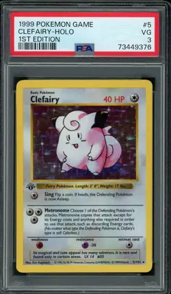 1999 Pokemon Base Set 1st Edition Shadowless Clefairy #5 Holo Rare PSA 3 VG - Image 1