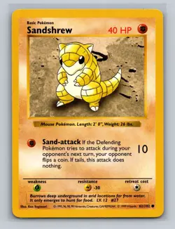 Pokemon TCG Sandshrew Base Set 62/102 Regular Shadowless Common - LP - Image 1