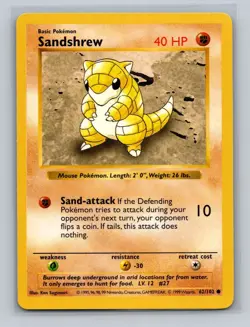 Pokemon TCG Sandshrew Base Set 62/102 Regular Shadowless Common - LP - Image 5