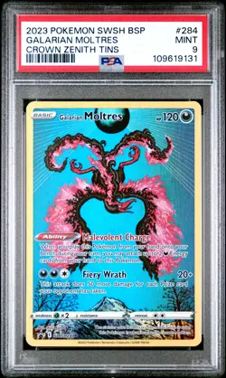 2023 POKEMON SWSH BLACK STAR PROMO CROWN ZENITH TIN #284 GALARIAN MOLTRES PSA 9 - Image 1