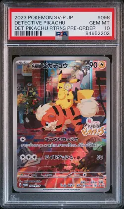2023 POKEMON JAPANESE SV-P PROMO #098 DETECTIVE PIKACHU PSA 10 - Image 1
