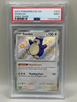 2024 Pokemon Paldean Fates Snorlax Shiny Holo Card 202/091 PSA 9 Mint - Image 1