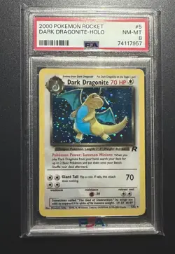 2000 POKEMON ROCKET #5 DARK DRAGONITE-HOLO PSA 8 - Image 1