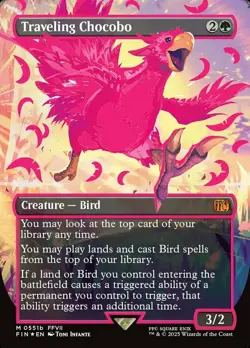 NM-Mint, English MTG Foil Traveling Chocobo - Foil - Borderless - Neon Ink Pink - Image 1