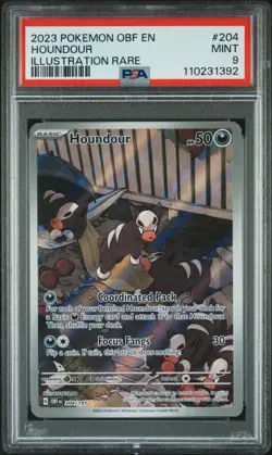 2023 POKEMON OBF EN-OBSIDIAN FLAMES 204 HOUNDOUR ILLUSTRATION RARE PSA MINT 9 - Image 1