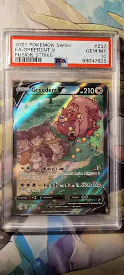 2021 Pokemon Fusion Strike Greedent V Alt Art 257/264 PSA 10 Gem Mint - Image 1