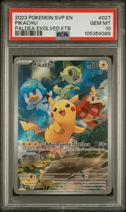 2023 POKEMON PALDEA EVOLVED ELITE TRAINER BOX SVP EN-SV #027 PIKACHU PSA 10 - Image 1