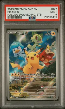 2023 POKEMON PALDEA EVOLVED POKEMON CENTER ETB PROMO SVP EN #027 PIKACHU PSA 9 - Image 1