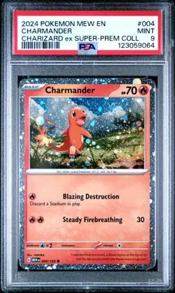 2024 POKEMON #004 CHARMANDER CHARIZARD EX SUPER PREM COLL COSMOS HOLO PSA MINT 9 - Image 1