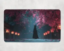 Samurai Warrior MTG Mat Anime Cherry Blossom - MTG Playmat - Image 1