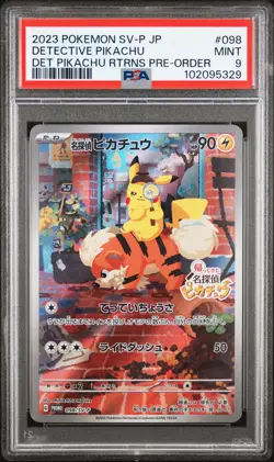2023 POKEMON JAPANESE SV-P PROMO #098 DETECTIVE PIKACHU PSA 9 - Image 1