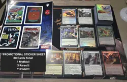 Magic The Gathering Spiderman 80 Card Lot 1 Mythic/ 3 Rares/ 11 Foils & Stickers - Image 1