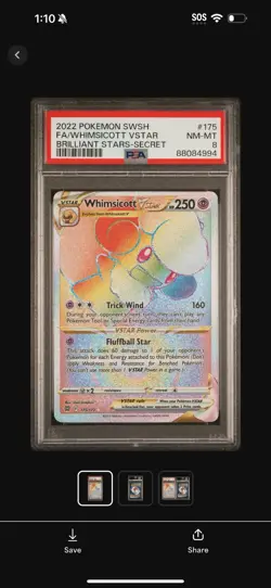 2022 POKEMON SWORD & SHIELD BRILLIANT STARS #175 FULL ART/WHIMSICOTT VSTAR PSA 8 - Image 1