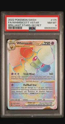 2022 POKEMON SWORD & SHIELD BRILLIANT STARS #175 FULL ART/WHIMSICOTT VSTAR PSA 8 - Image 2