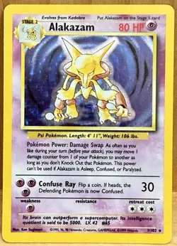 Alakazam Pokemon Base Set Holo Rare Unlimited Card #1/102 1999 Pokemon TCG LP - Image 1