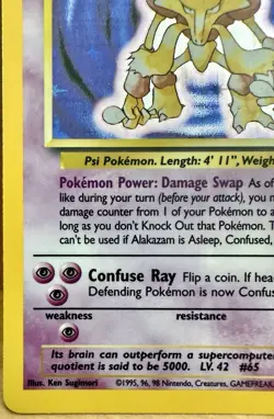Alakazam Pokemon Base Set Holo Rare Unlimited Card #1/102 1999 Pokemon TCG LP - Image 2