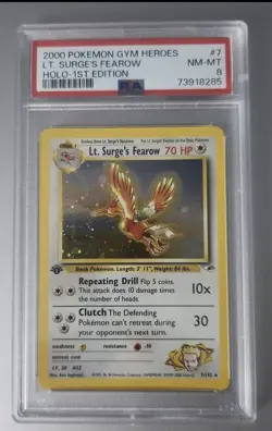 2000 Pokemon GYM HEROES LT SURGE'S FEAROW HOLO 1ST EDITION # 7 PSA 8 - Image 1