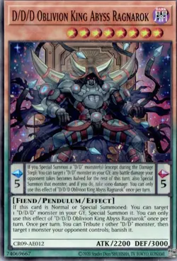 Yugioh Asian-English D/D/D Oblivion King Abyss Ragnarok CR09-AE012 Super Rare - Image 1