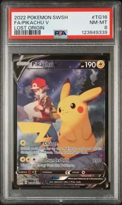 PSA 8 Pikachu V TG16/TG30 Lost Origin Trainer Gallery Full Art Pokemon Card - Image 1