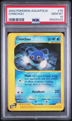 PSA 10 GEM MINT Chinchou 70/147 Aquapolis Regular Yuka Morii 2003 Pokemon Card - Image 1