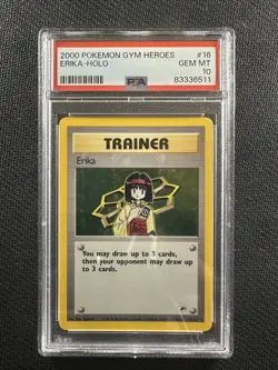 Pokemon Card PSA 10 Gem Mint Erika Gym Heroes Unlimited 2000 Holo 16/132 Pop 80 - Image 1