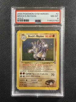 Pokemon Card PSA 8 NM-MT Brock's Rhydon Gym Heroes Unlimited 2000 Holo 2/132 - Image 1