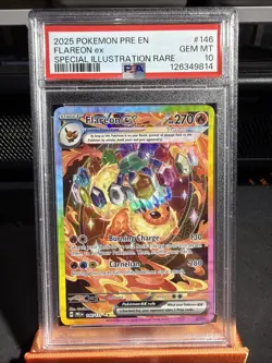 2025 POKEMON PRE EN-PRISMATIC EVOLUTIONS #146 FLAREON EX PSA 10 - Image 1