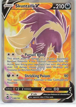 Holo Skuntank V Full Art 180/195 Ultra Rare Silver Tempest Pokemon TCG - Image 1