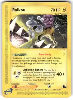 Raikou Non-Holo Rare 28/144 - 2003 Skyridge E-Series Rare Pokemon Card MP - Image 1