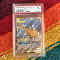 2019 Pokemon S&M Unified Minds Raichu/Alolan Raichu Gx 221/236 Full Art PSA 9 B - Image 1