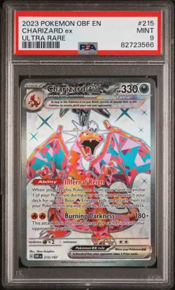PSA 9 MINT Charizard EX 215/197 Pokemon 2023 Obsidian Flame Ultra Rare FA - Image 1