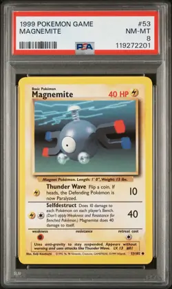 PSA 8 - Magnemite 53/102 Base Set 1999 Unlimited Pokemon TCG - Image 1