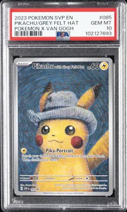 2023 POKEMON SVP EN-SV BLACK STAR PROMO #085 PIKACHU WITH GREY FELT HAT PSA 10 - Image 1