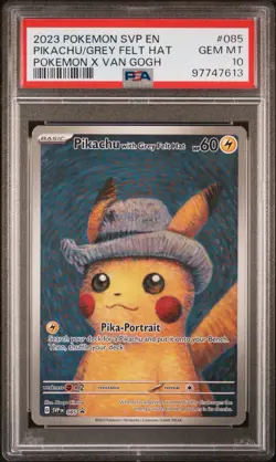 2023 POKEMON SVP EN PIKACHU GREY FELT HAT POKEMON X VAN GOGH #085 PSA GEM MT 10 - Image 1