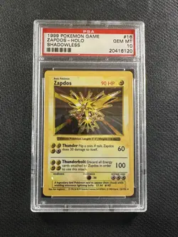 Pokemon Card PSA 10 Gem Mint Zapdos Shadowless Base Set 1999 Holo 16/102 - Image 1