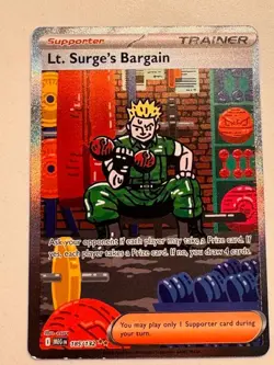2025 Pokemon Mega Evolution Lt Surge’s Bargain Trainer Card 185/132-SIR - Image 3