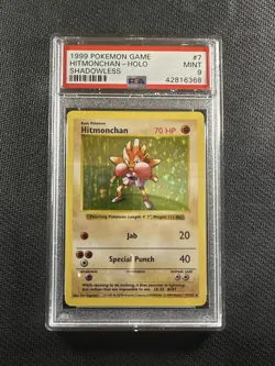 Pokemon Card PSA 9 Mint Hitmonchan Shadowless Base Set 1999 Holo 7/102 - Image 1