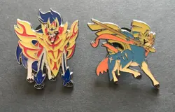 2 X Pokemon Pin Zacian Zamazenta Badge Metal 2020 True Steel Collection Box - Image 1