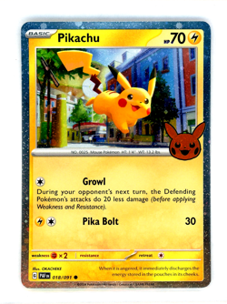 Pokemon Trick-or-Trade 2024 Cosmo Holo Paldean Fates 018/091 Pikachu SWIRL - Image 1