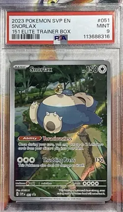 Pokemon Snorlax TCG SVP 051 Scarlet & Violet 151 Black Star Promo Card NM PSA 9 - Image 1