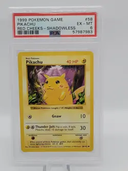1999 Pokemon Base Set Pikachu #58 PSA 6 - Ex-Mint (Red Cheeks - Shadowless) - Image 1