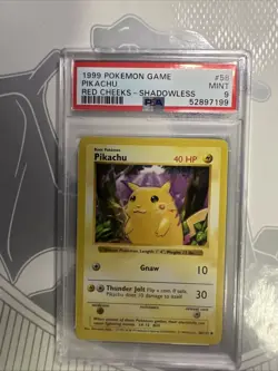 1999 POKEMON BASE SET SHADOWLESS RED CHEEKS #58 PIKACHU PSA 9 - Image 1