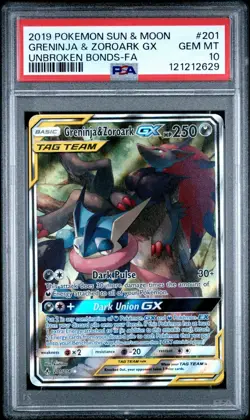 Pokemon TCG Greninja & Zoroark GX Alternate Art 201/214 Unbroken Bonds - PSA 10 - Image 1