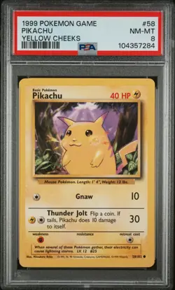 1999 Pokemon Game Base Set Pikachu Yellow Cheeks #58 / 102 Graded PSA 8 NM-MT - Image 1